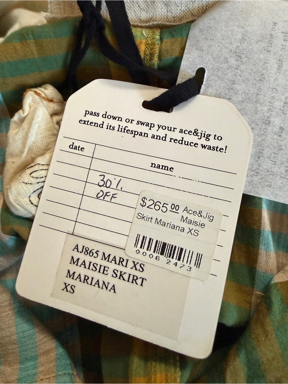 Ace & Jig  Green, Blue and Yellow Maisie Skirt- Mariana size XS 100% Cotton NWT - Picture 6 of 9